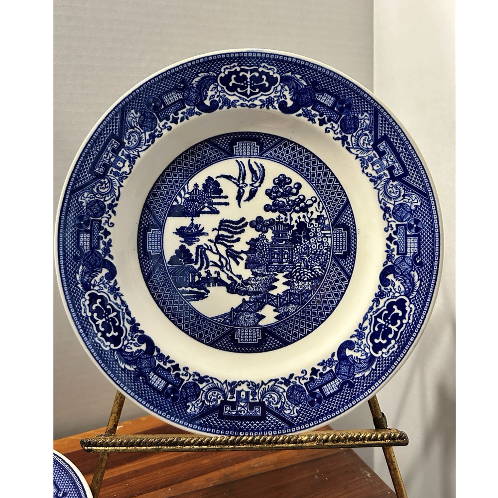 Set/6 Royal China Willow Ware Blue & White Ceramic Plate, Round Glossy, Oriental