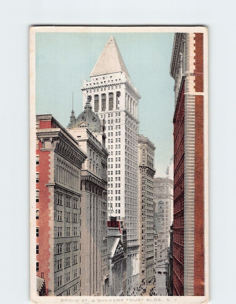 Postcard Broad Street & Bankers Trust Building NYC New York City USA America