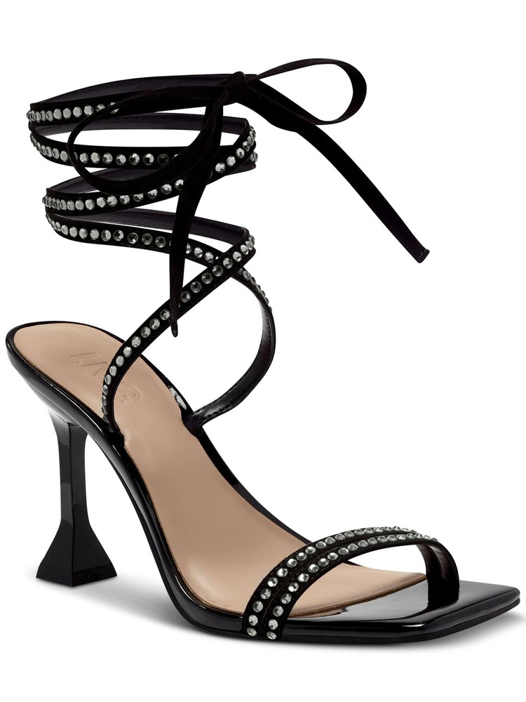 INC Womens Black Rhinestone Bradki Open Toe Sculpted Heel Lace-Up Sandals 6 M