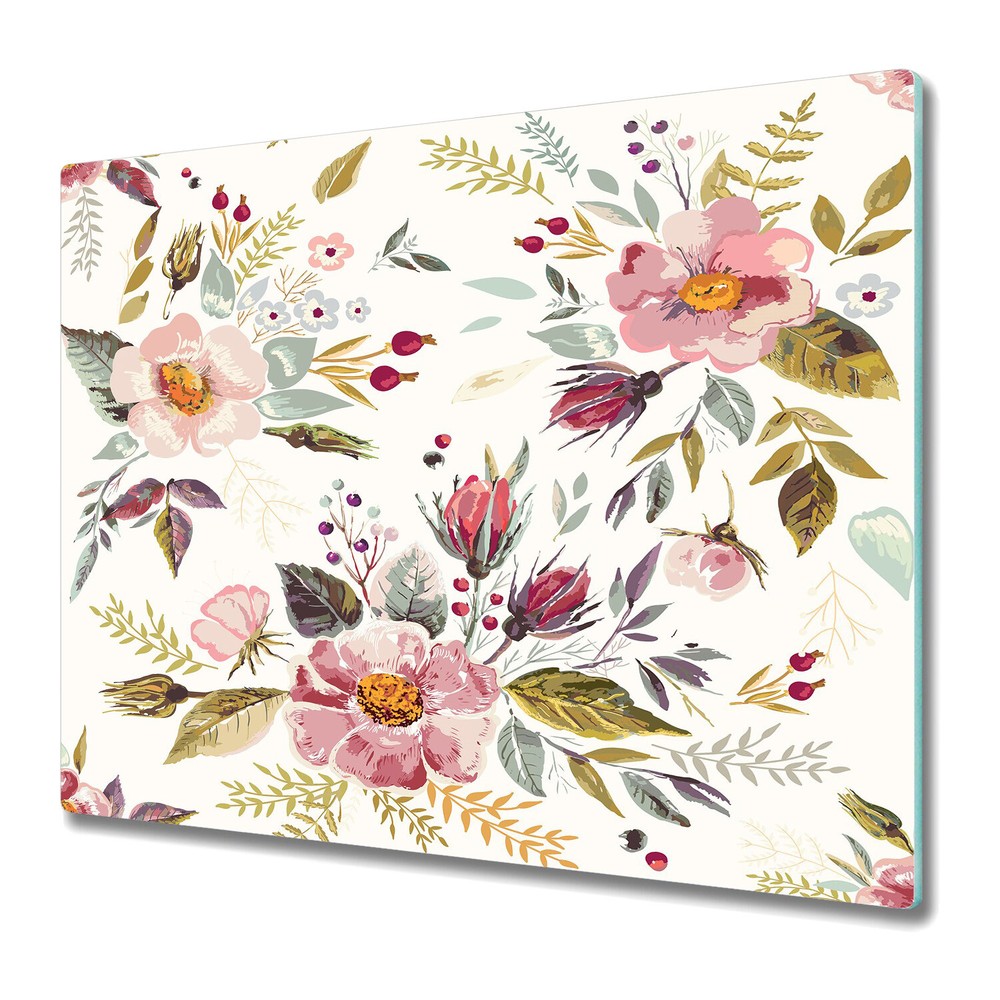 Glass Chopping Cutting Board Vintage Field Flowers Floral Watercolour 60x52