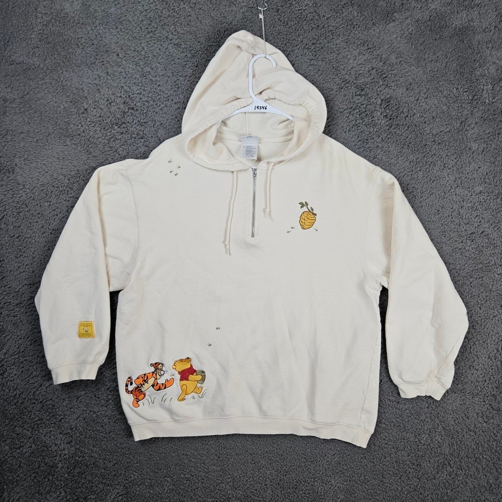 Disney Store Winnie the Pooh and Tigger Embroidered Quarter Zip Hoodie Women's M