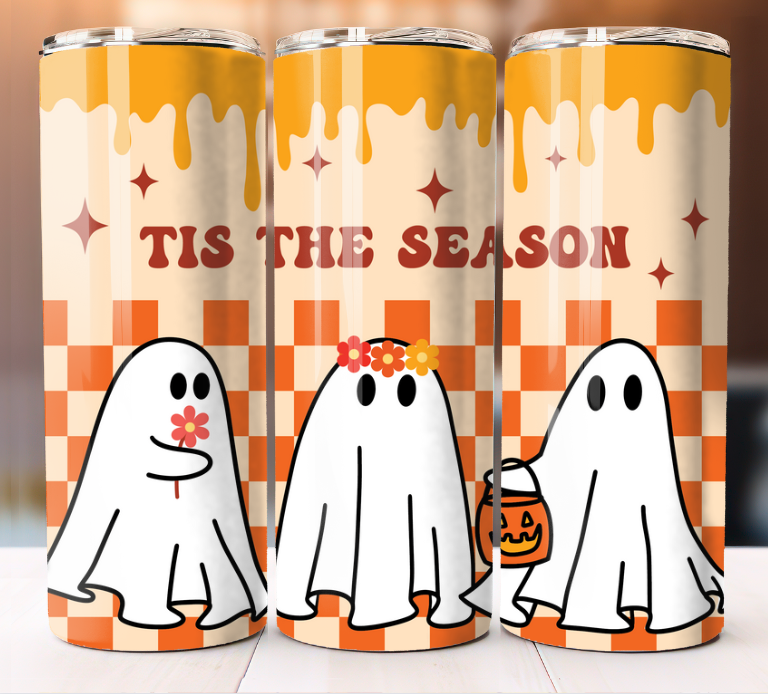 Tis The Season Cute Ghost Tumbler 20oz Skinny Cup Mug Stainless Steel