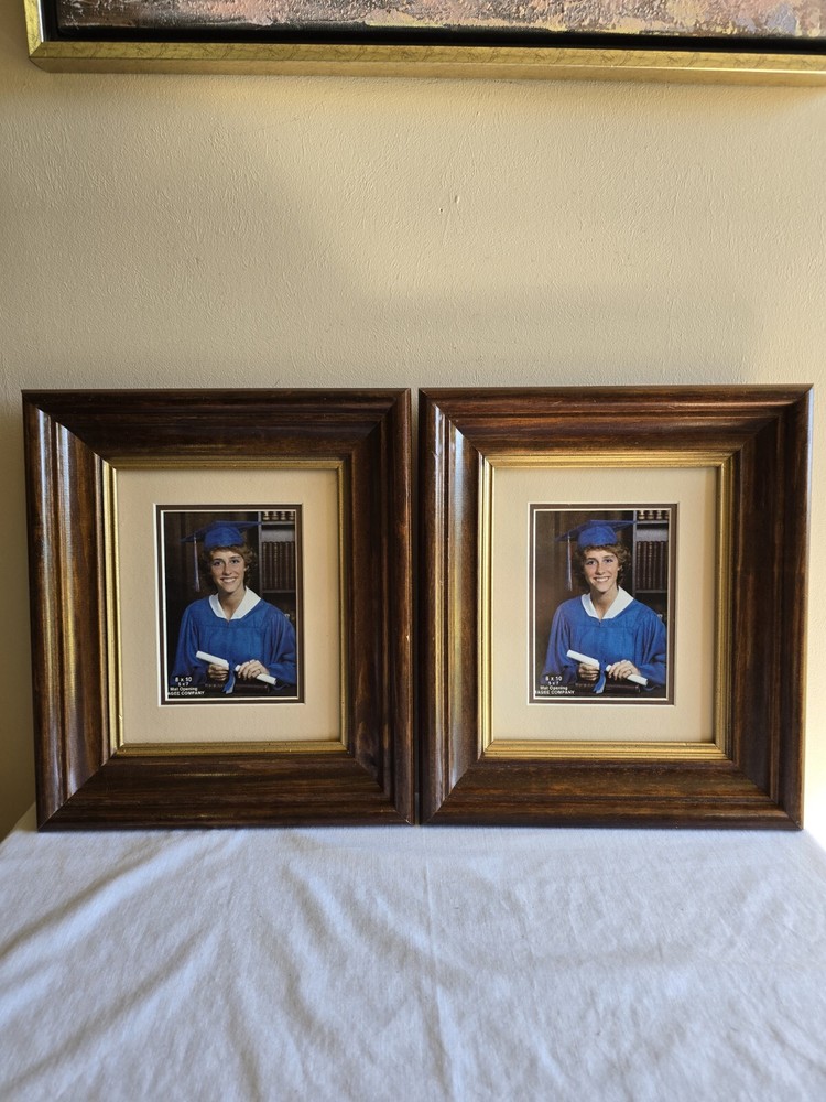 Set Of 2 VTG Ornate Brown Wood Picture Frames W/Glass Wall Art Gallery Decor