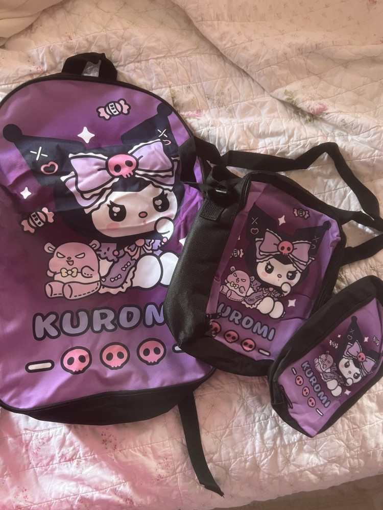 Kuromi 3 Pc Set Backpack, Shoulder Bag, School Pencil