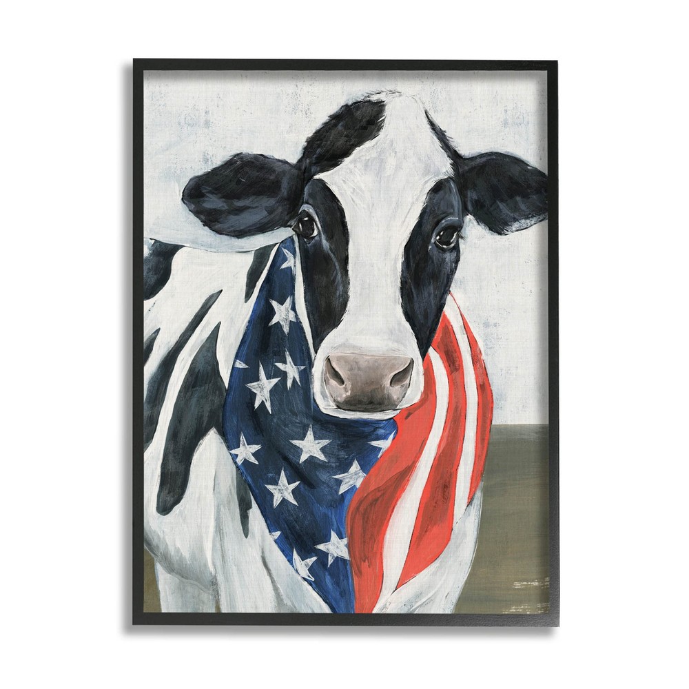 Farm Cow American Flag Animal Giclee Framed Wall Art, Design by Annie Warren