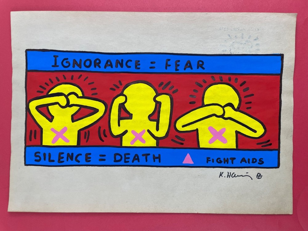 Keith Haring Drawing on paper (Handmade) signed and stamped