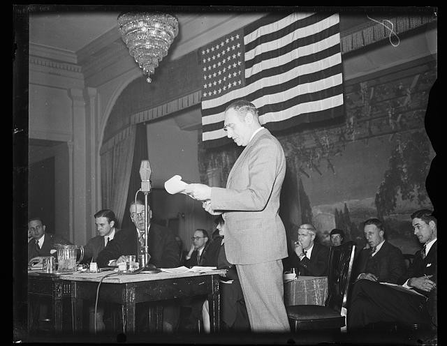 1934 American Flag Political Speech Meeting Men Suits Podium Microphone