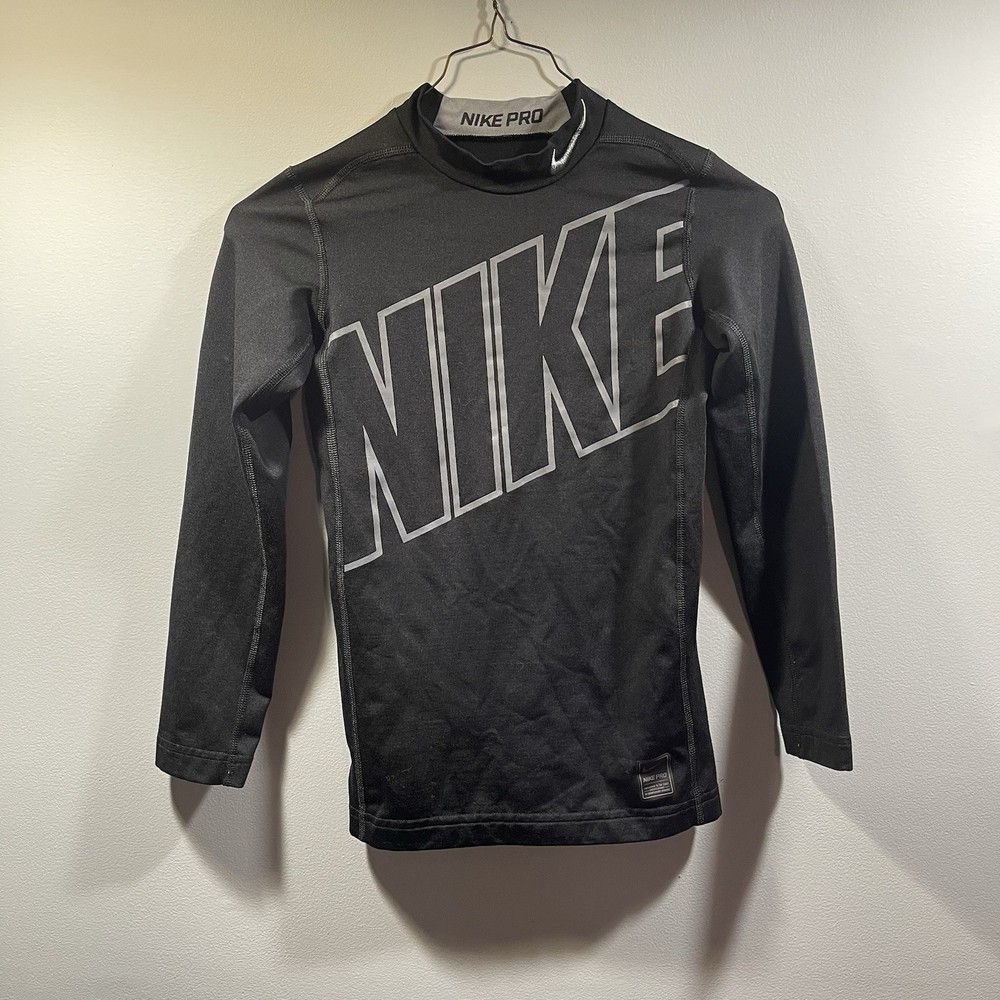 Nike Pro Hyperwarm HBR Compression Mock Boys Medium Black Long Sleeve Shirt