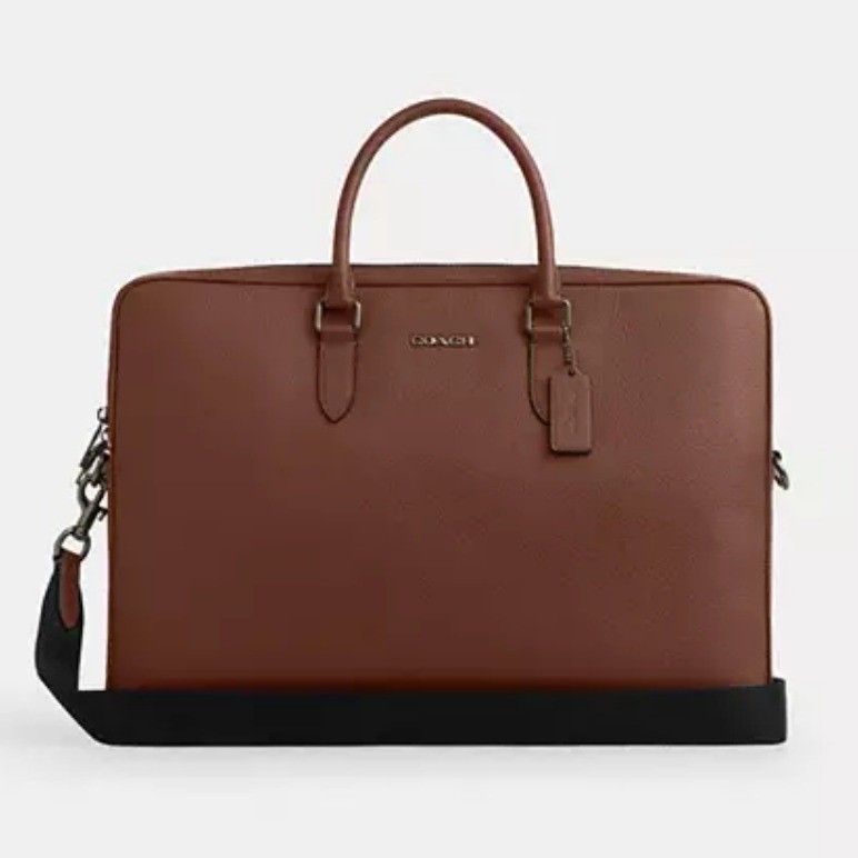 Coach Ethan Lrg Brief Saddle Brown Pebbled Leather Business Messenger Bag