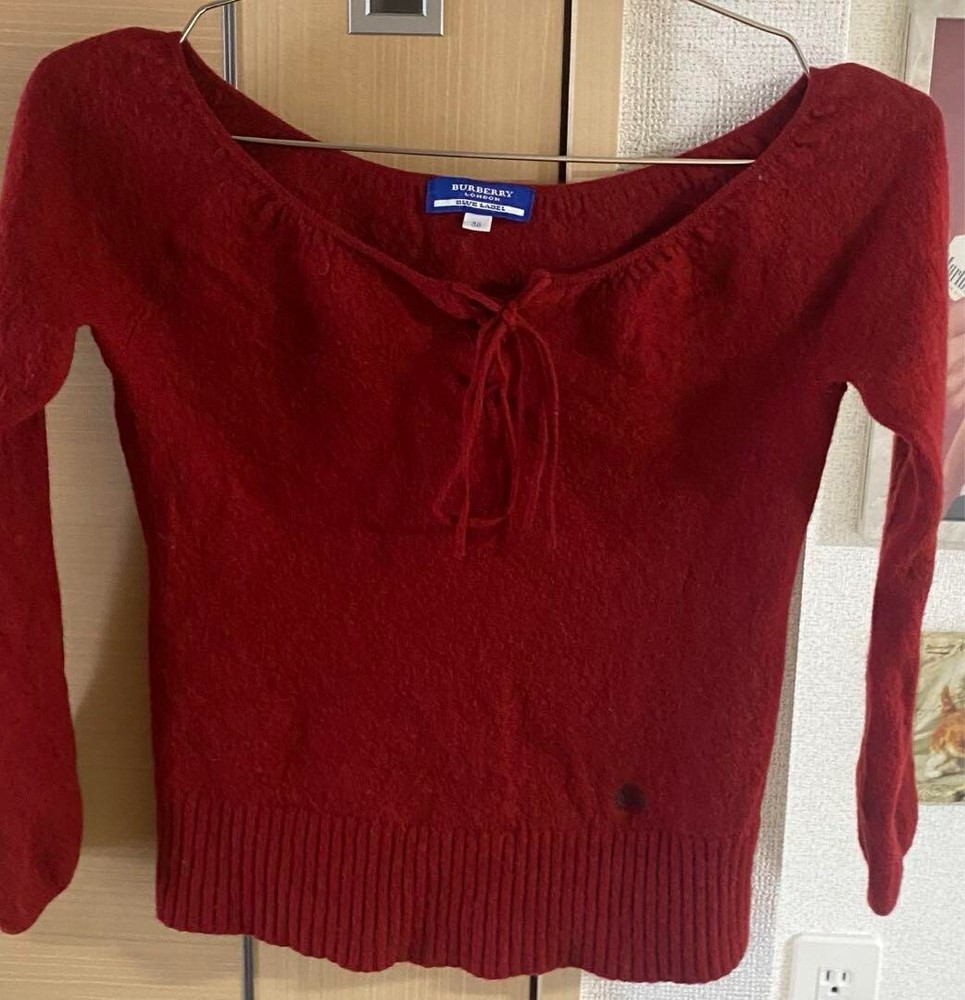 BURBERRY BLUE LABEL Red Sweater Knit Logo Ribbon Women Size 38/S-M Used