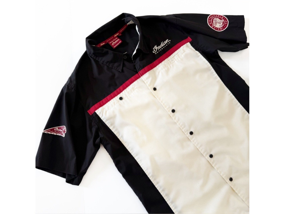 Indian Motorcycle Shirt Mens Medium Mechanic Shop Short Sleeve Button Up