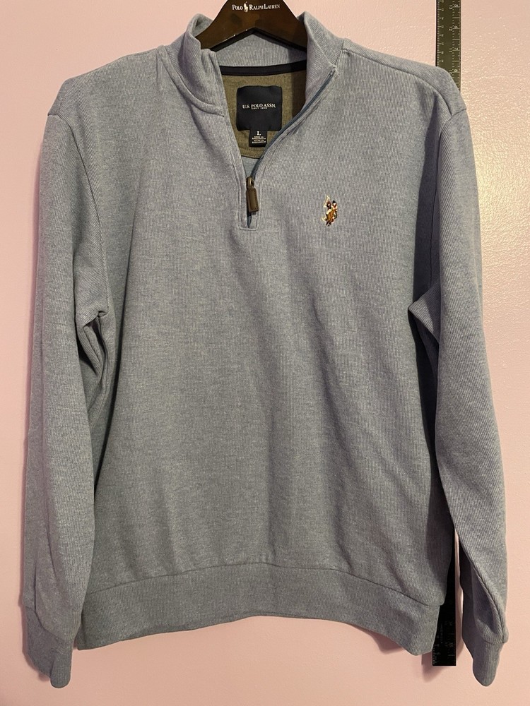 Polo Ralph Lauren Sweater Men's L Blue Estate Rib Quarter Zip Pullover  NWOT