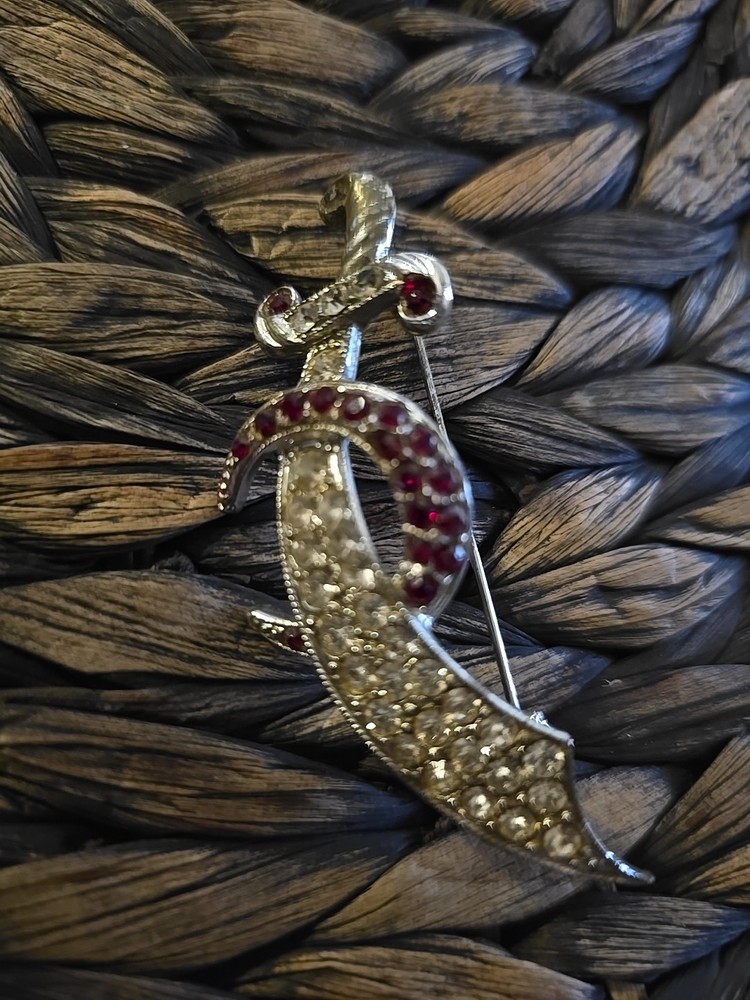 vintage rhinestone Masonic Shriner's Brooch scimitar sword and crescent moon...
