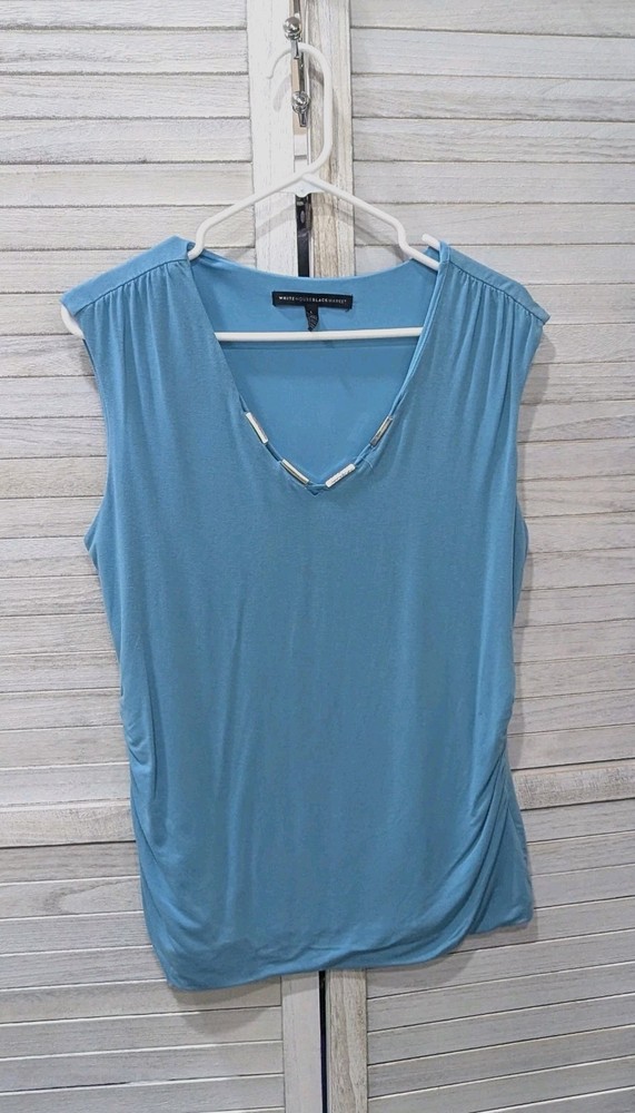 White House Black Market  Turquoise V-neck Sleeveless Dress Top Side Ruching