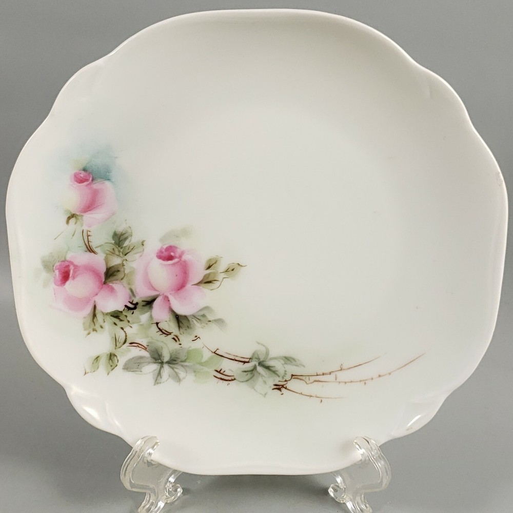 Antique Art Nouveau SILESIA GERMANY Pink Roses Hand Painted PORCELAIN PLATE
