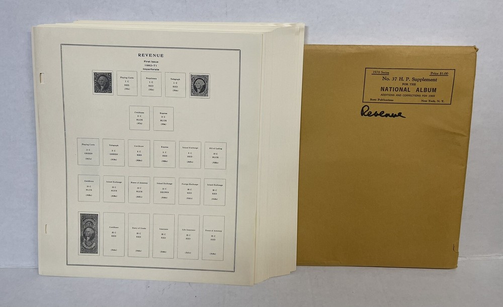 Scott Stamp National Album Pages 1970 H.P. Supplement No. 37 US Revenue Pages