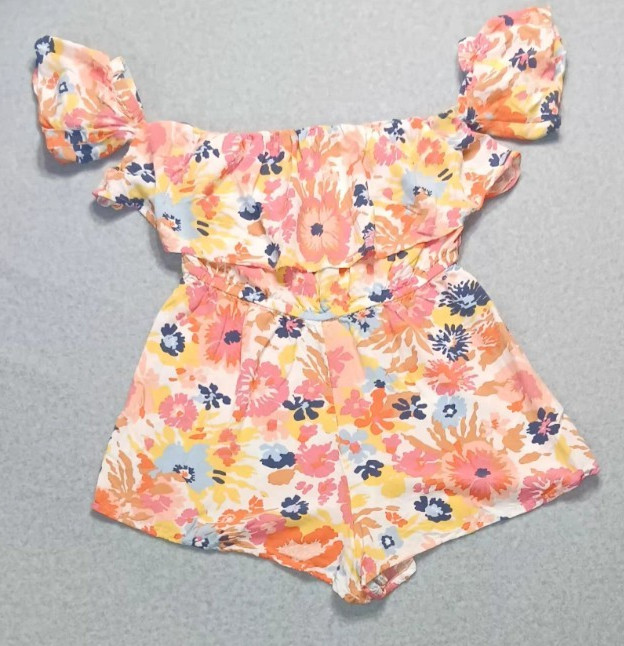 Roxy Off The Shoulder Romper Shorts Women's Size Medium Floral Pink Ruffles
