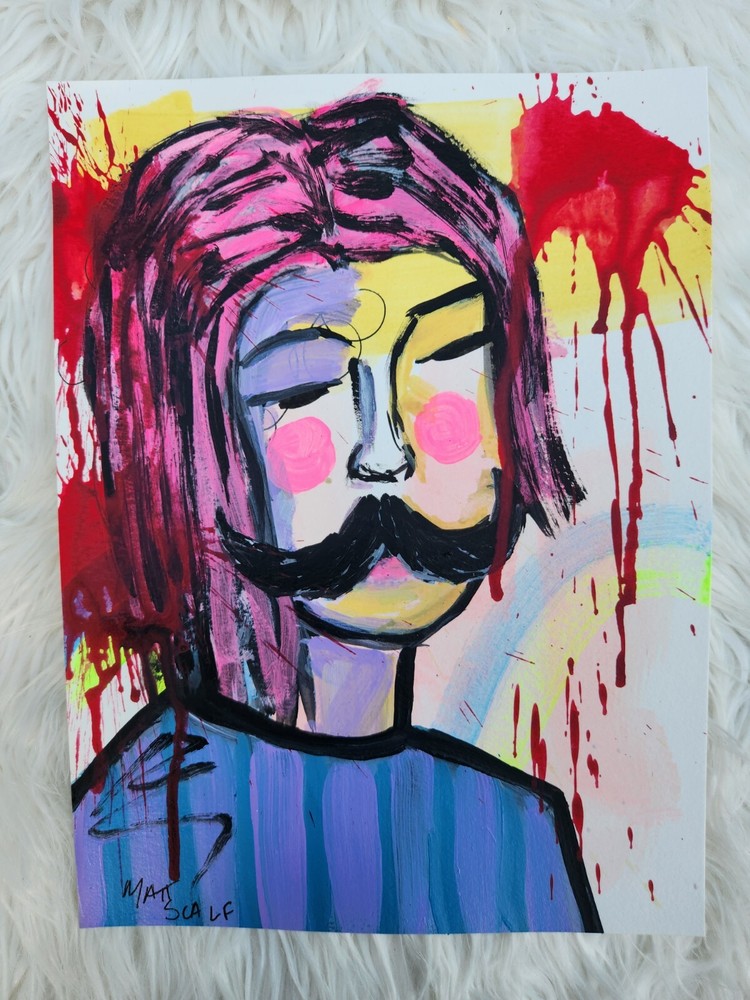 Matt Scalf Abstract Face Graffiti Style Modern Street Art 9x12 ORIGINAL PAINTING-image