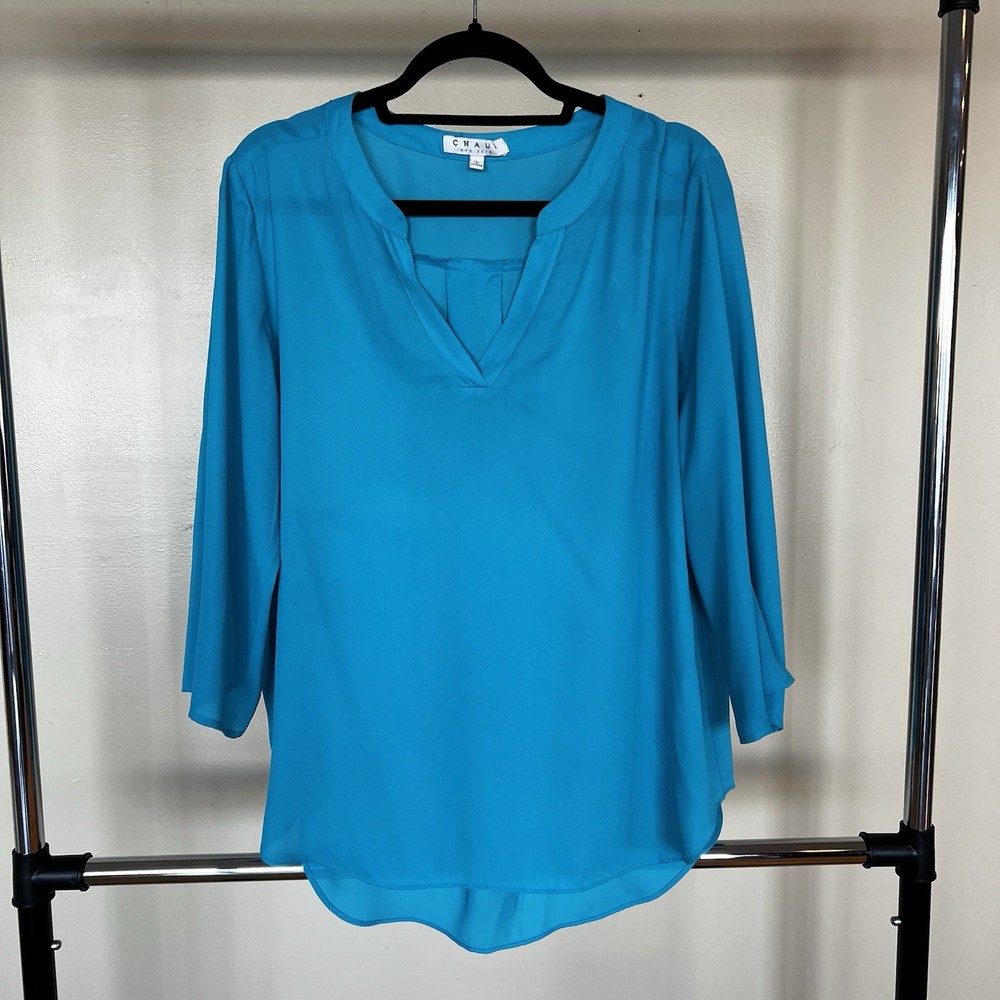 Chaus Blouse Women's Large V-Neck 3/4 Sleeve Sheer Shirt Top Lightweight