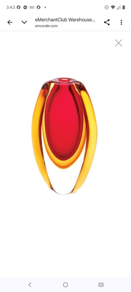 Decorative Red Yellow Clear Glossy Art Glass Vase Abstract Modern Accent