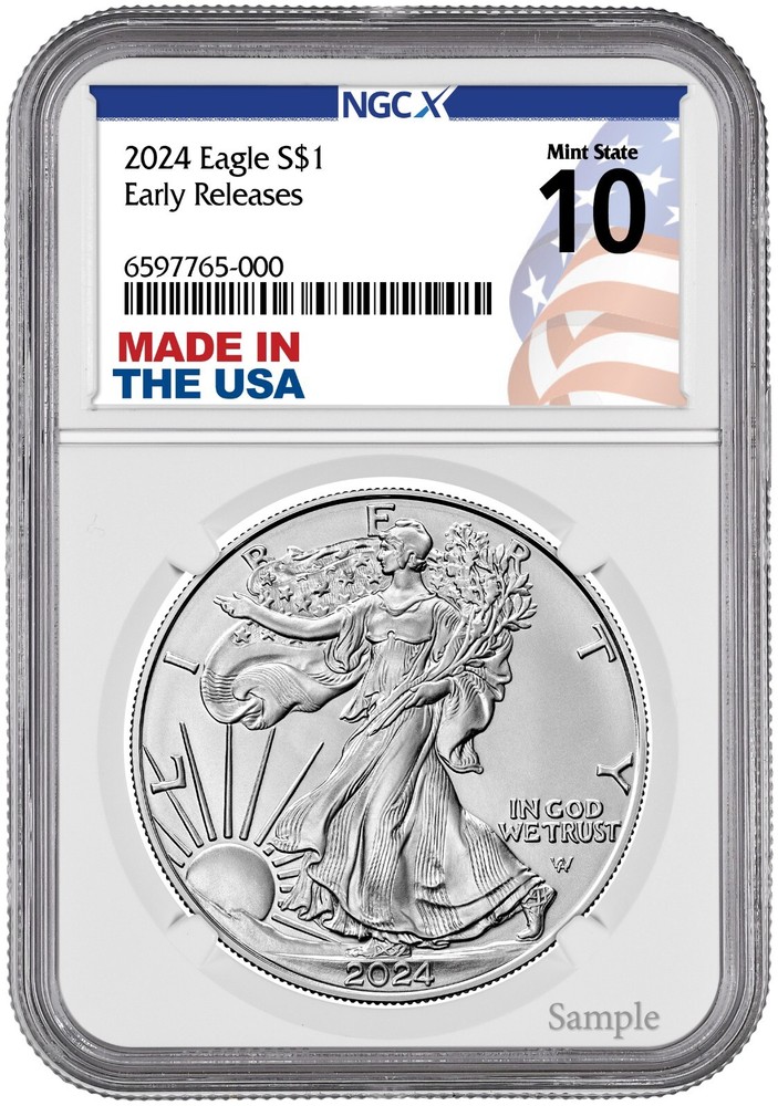 2024 1oz Silver American Eagle NGC MS 10 Early Releases USA Made Holder