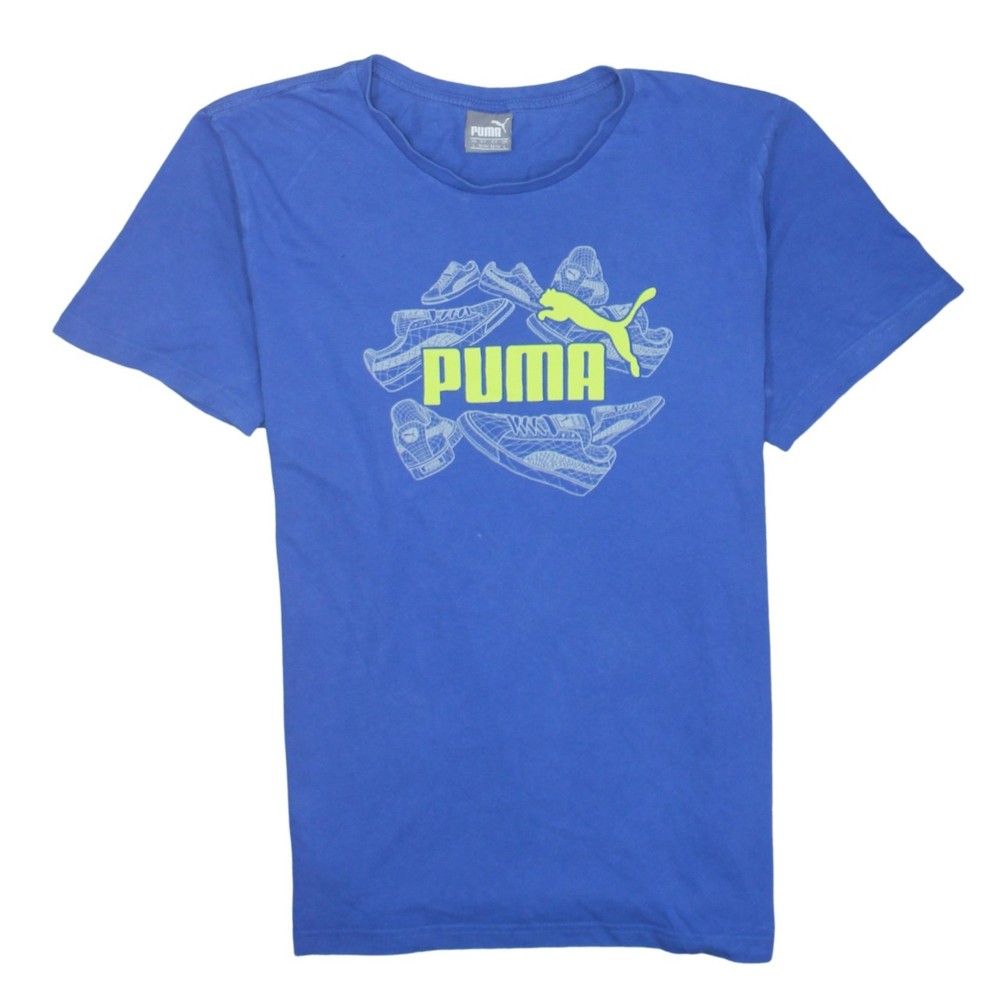 Puma Mens T Shirt Blue Cotton Graphic Sneaker Print Logo Streetwear Tee Top L
