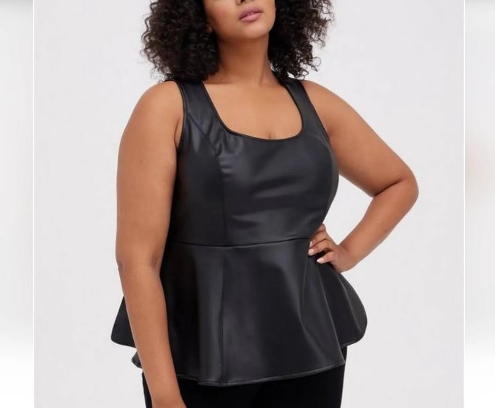 Torrid Women's Black Vegan Leather Corset Square Neck Peplum Top Plus Size 3X