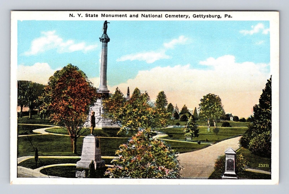Gettysburg PA-Pennsylvania, New York State Monument, Cemetery, Vintage Postcard