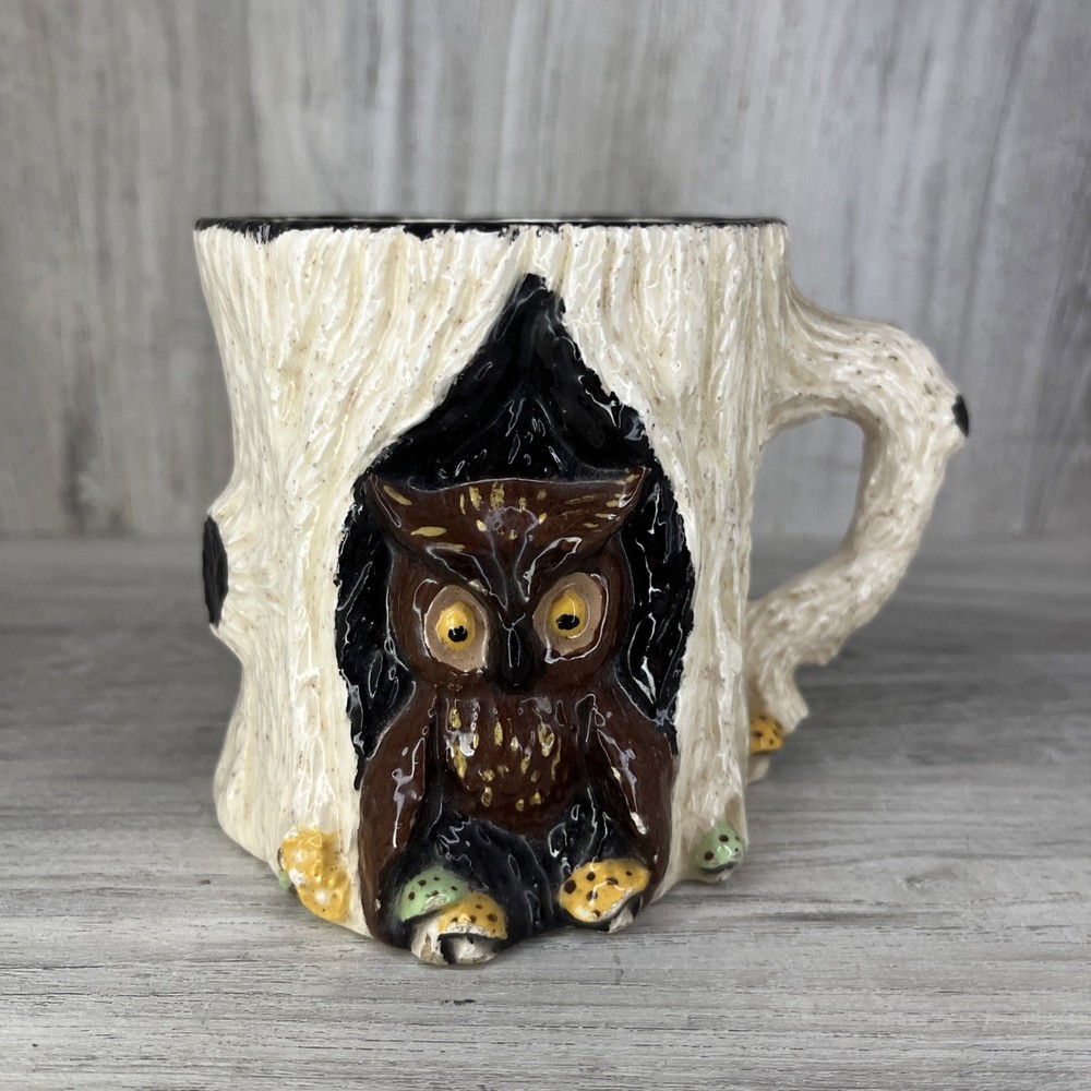 Vintage Owl In Tree Mug Coffee Cup Ceramic MCM Kitchen Décor 1980s