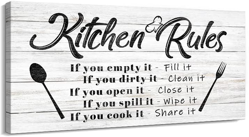 Kitchen Rules Wall Decor Funny Inspirational Quote Canvas Print Art Modern Rusti