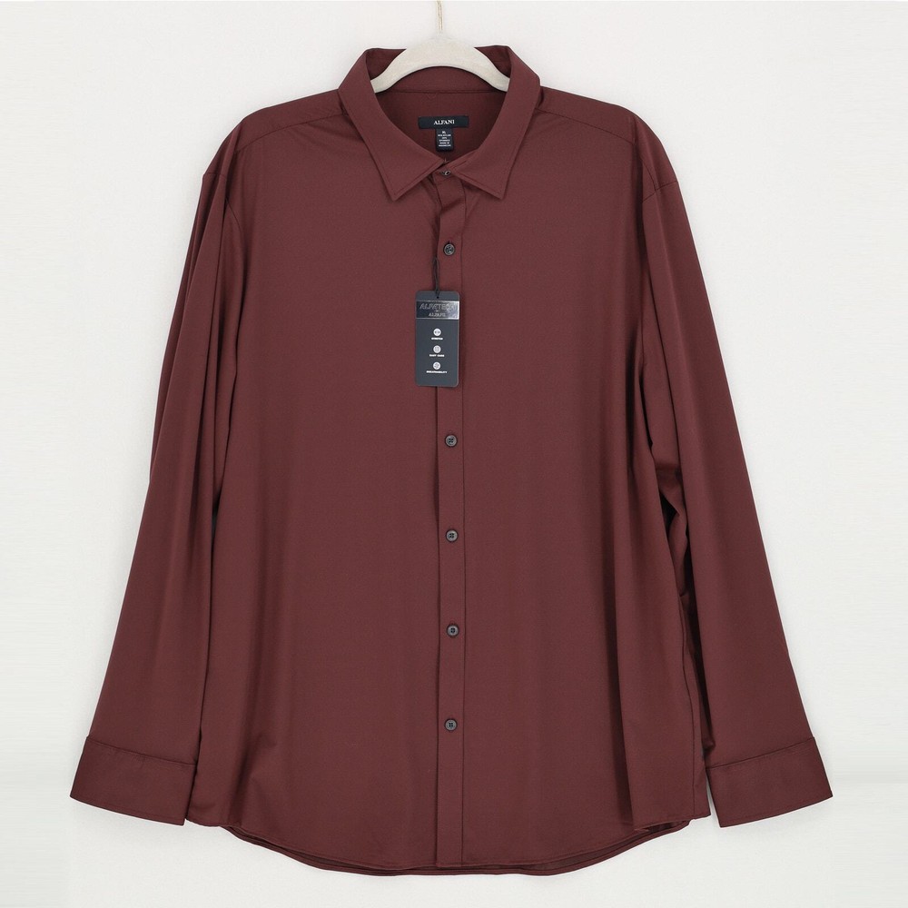 Alfani Men's Maroon Stretch Jersey Alfatech Long Sleeve Casual Shirt Size XL