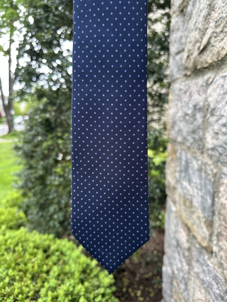 Turnbull & Asser Navy Blue Purple Polka Dot Silk Tie Handmade London England
