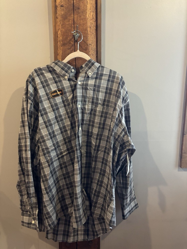 Foundry Supply Co Men’s 3XL Plaid Button Up Shirt Gray Blue Stretch