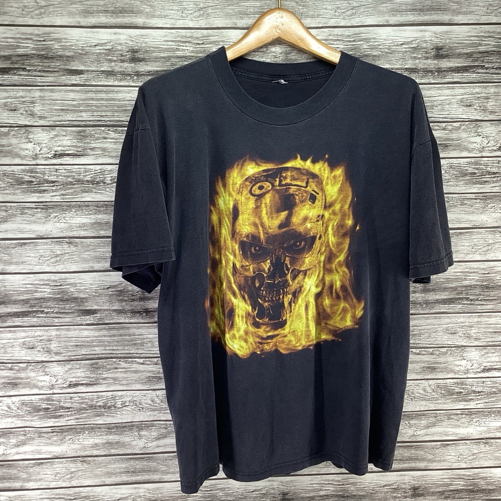 Vintage T2-3D Terminator 2 Shirt Mens XL Black Universal Studios Graphic Tee Y2K
