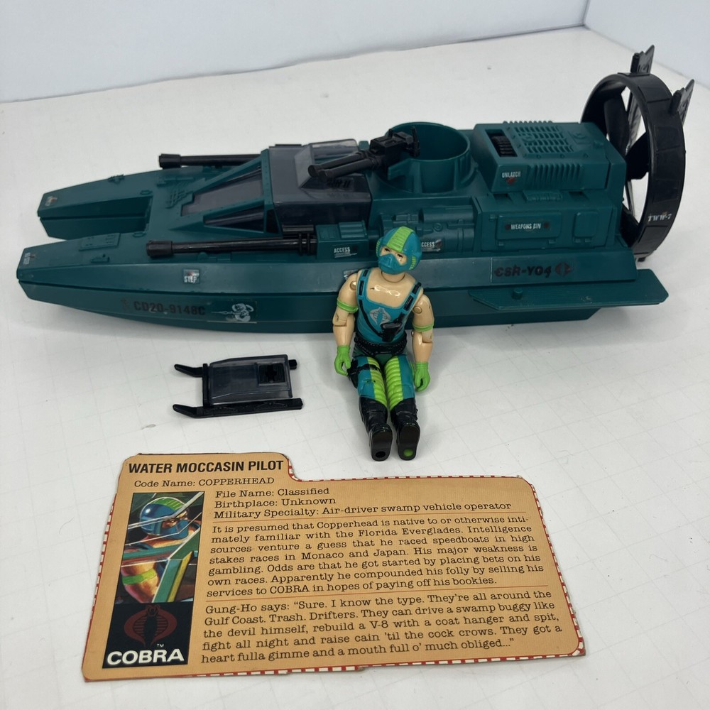 Water Moccasin Gi Joe Hasbro ARAH Vtg Figure Toy Vehicle COMPLETE 1984 Pilot