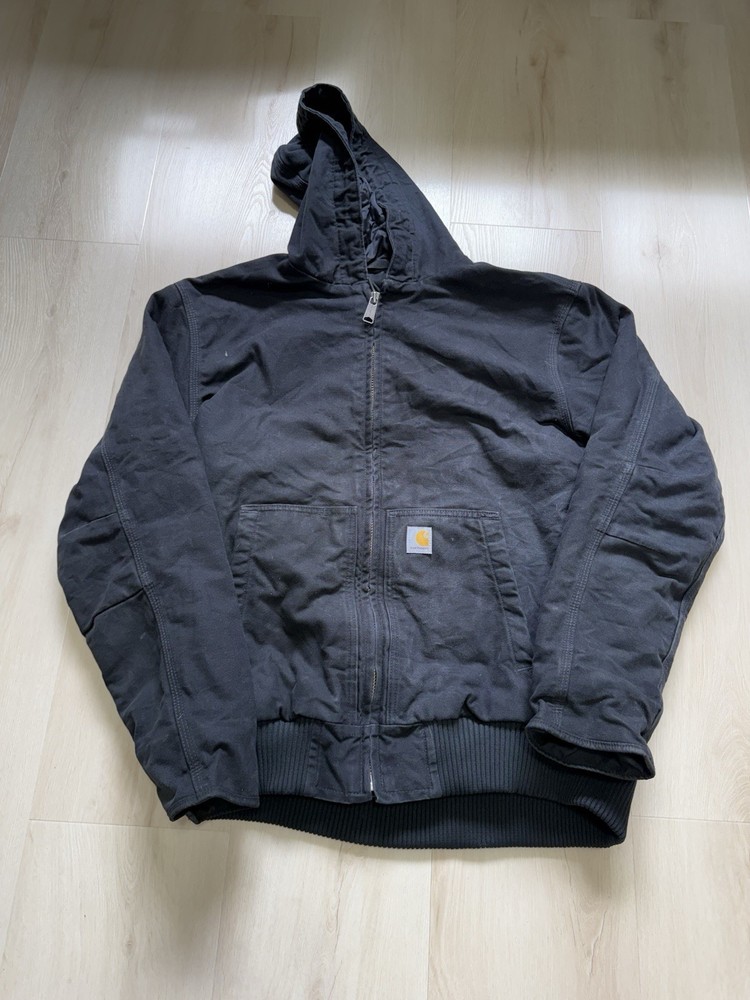 Carhartt J130 Men’s Size Large Duck Canvas Active Jacket Hooded Full Zip Black