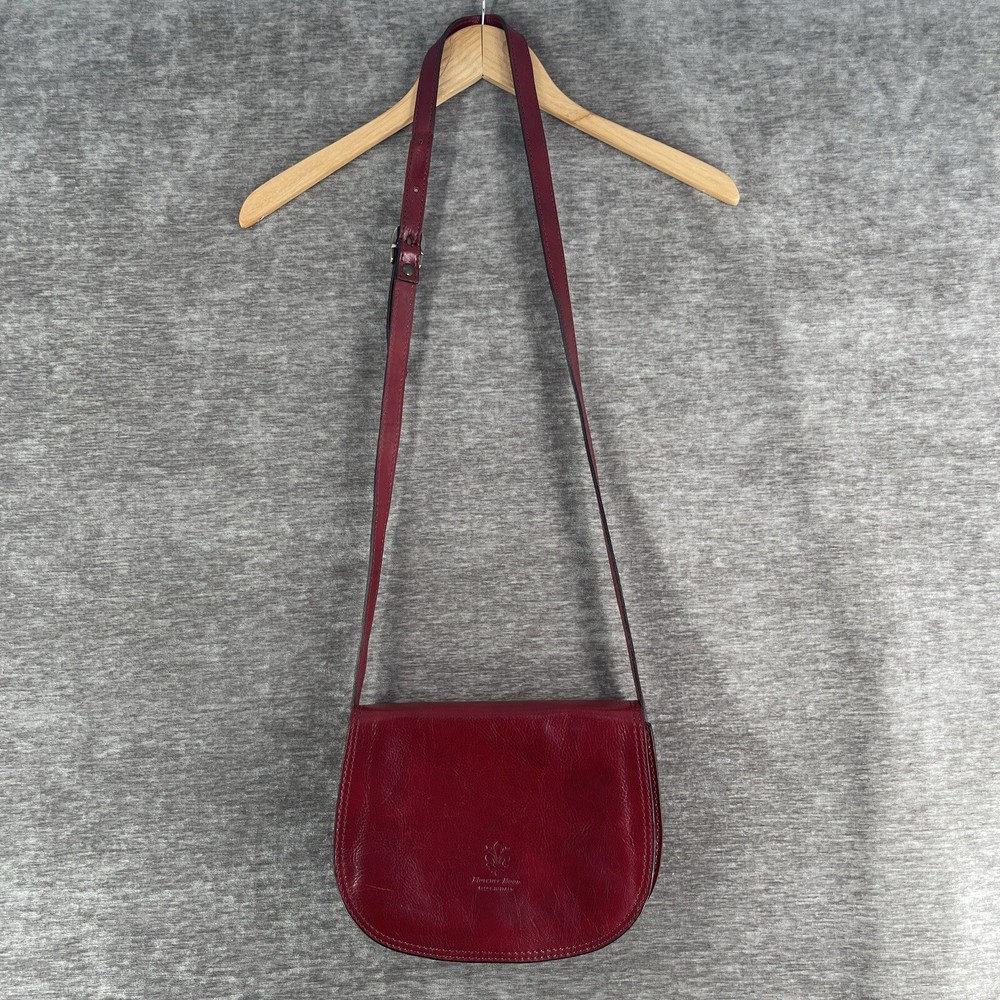 Vintage Florence Moon Made in Italy Red Leather Crossbody Purse Logo Handmade