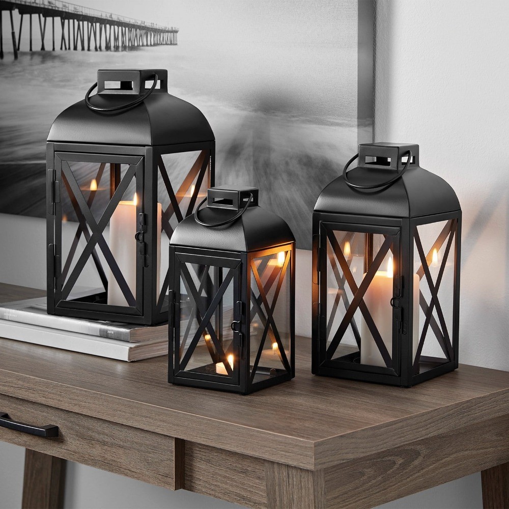Mainstays Decorative Black Metal Pillar Candleholder Lantern, 10