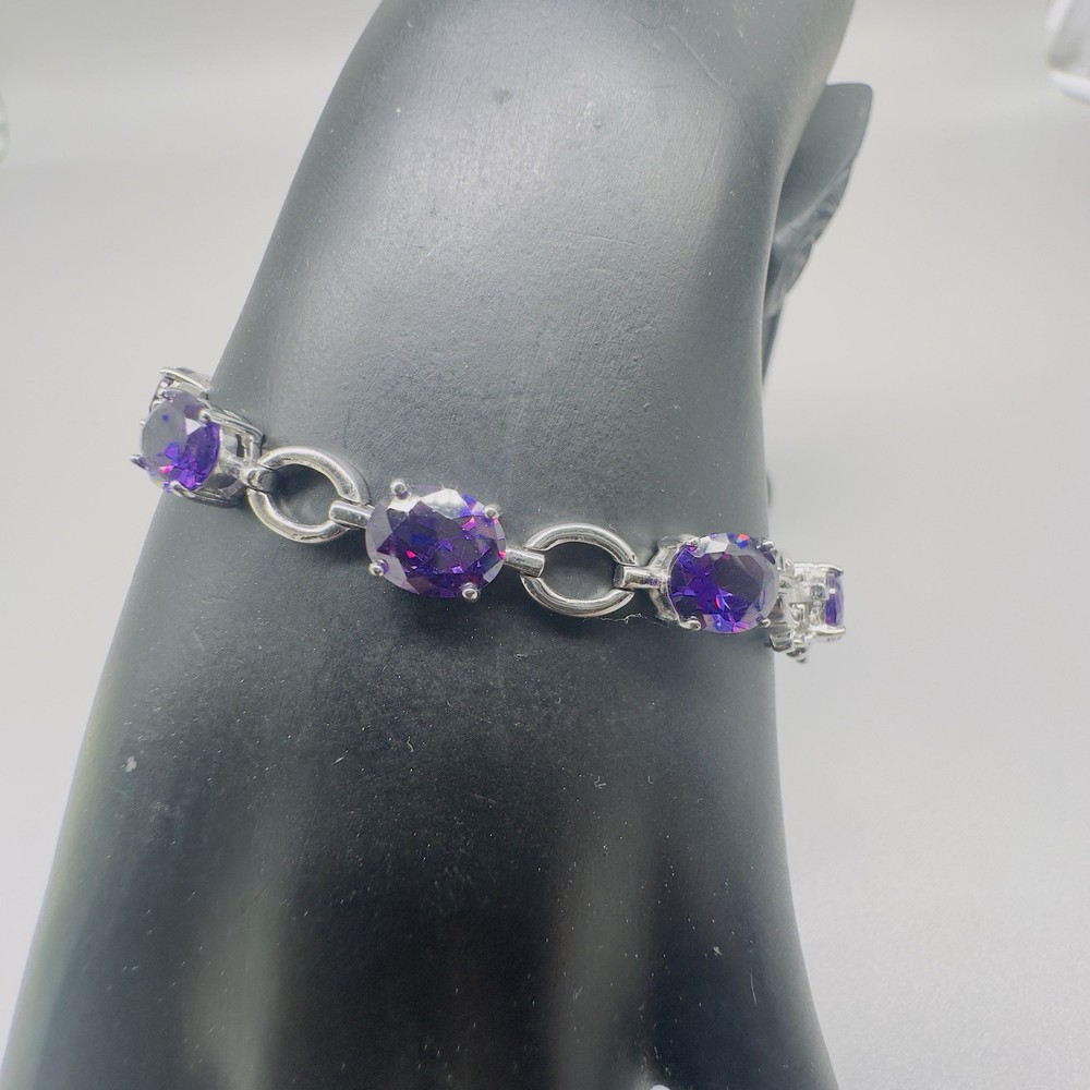 RSB Sterling Silver 925 Purple CZ Tennis Bracelet Size 6.75 Prong Set