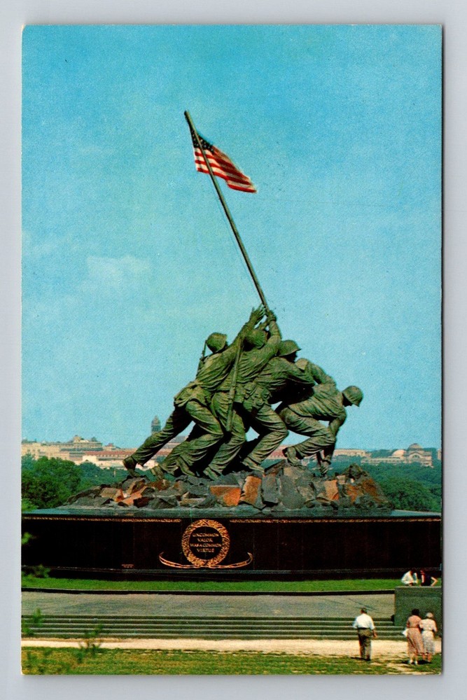 Arlington, VA-Virginia, Iwo Jima Marine Corps War Flag Raising Vintage Postcard
