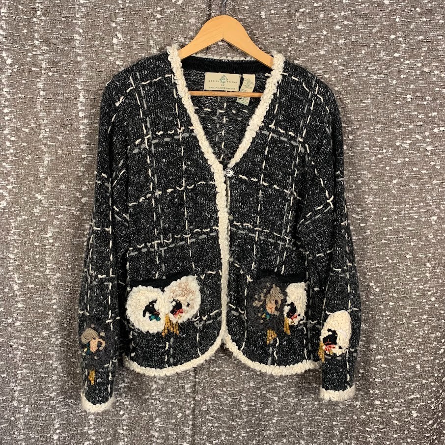 Design Options Cardigan Sheep Sweater Silk/Wool Blend Cottagecore Women's XL