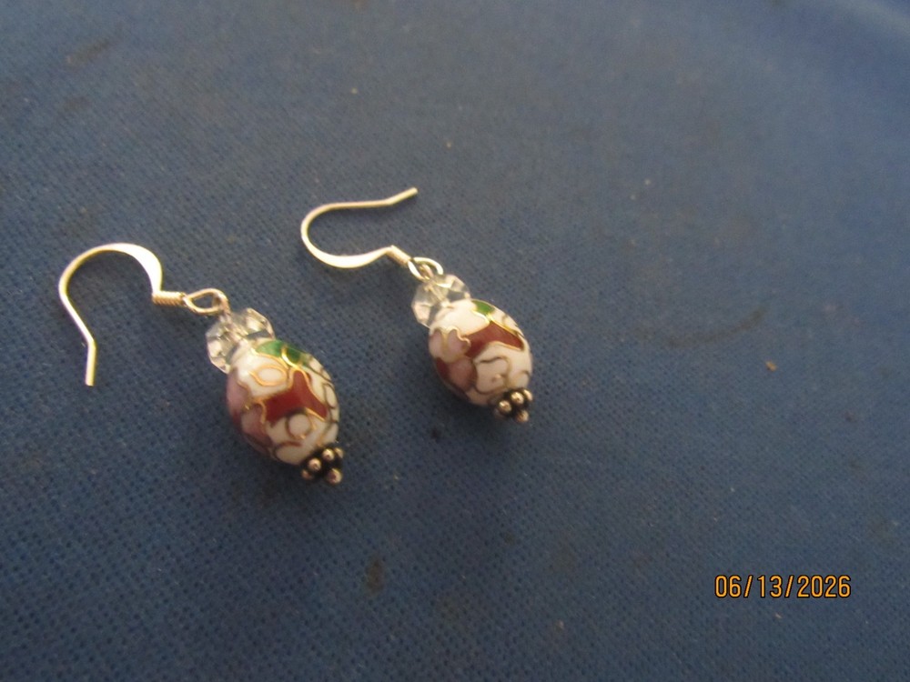 Vintage Sterling Silver Cloisonne Pierced Wire Earrings