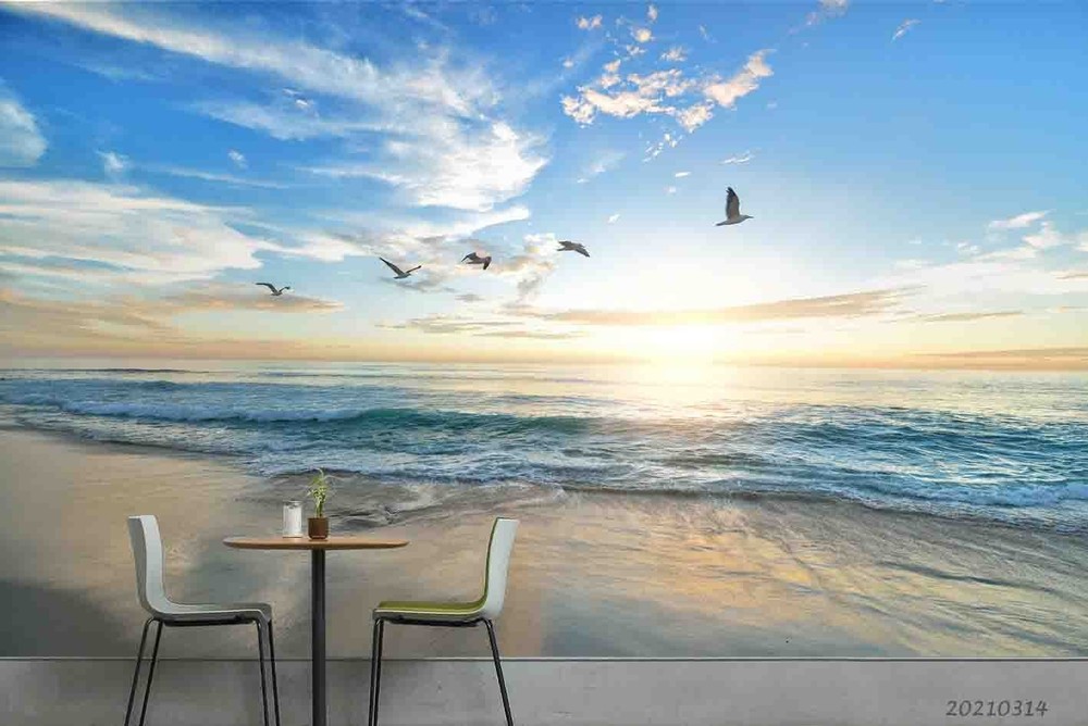 3D Sky Seagull Sea Land Wall Murals Wallpaper Murals Wall Sticker