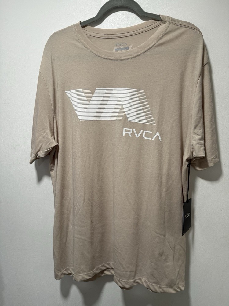 RVCA VA Sport T-Shirt Mens XL Beige Short Sleeve Logo Tee New With Tags