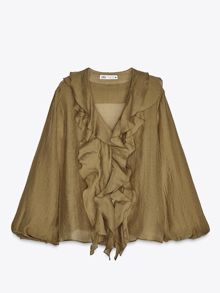 (NWT) ZARA ZW Collection Ruffled Shirt, Mustard, Small