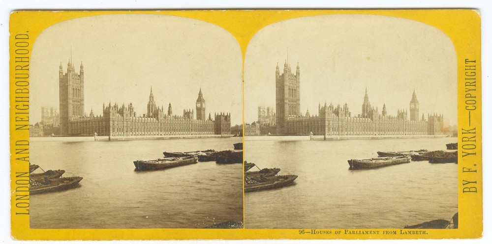 D1479~ ENGLAND – Parliament From Lambeth c.1860s Stereoview - By F. York