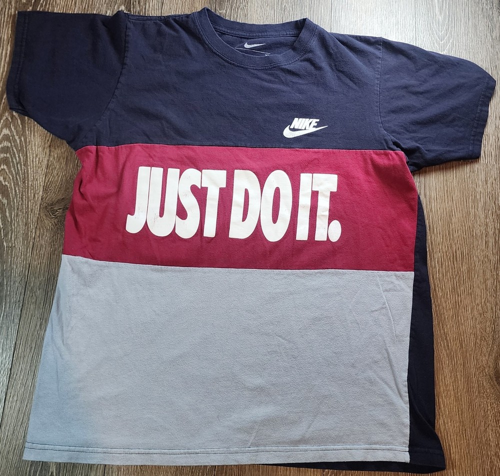 Nike Color Block Navy Red Gray Short Sleeve T-Shirt Men's Size XL Made In USA