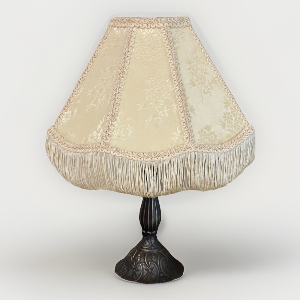 Vintage Victorian Style Boudoir Table Lamp w/ Brocade Fringe Shade 14”