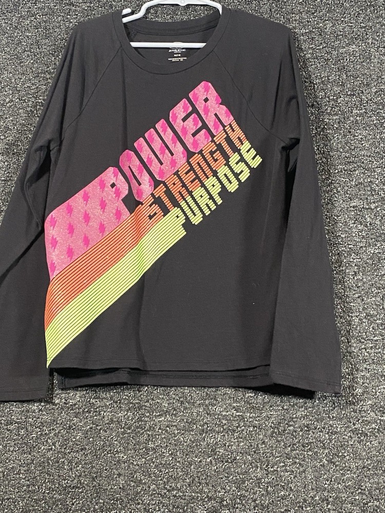 Athletic Works Girls T-Shirt Black Long Sleeve Size m (7-8)