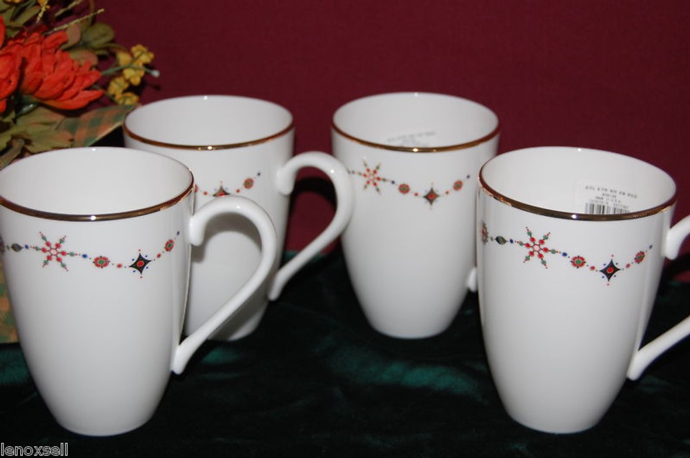 4 Lenox Eternal white Christmas Accent Mugs USA Brand New with tags white color-image